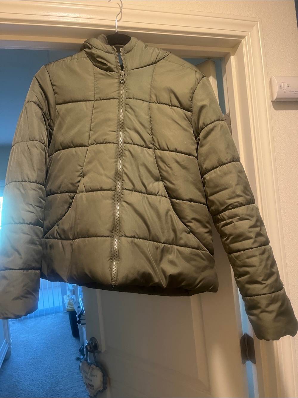 Me Jane Olive Green Quilted Puffer Bomber Jacket